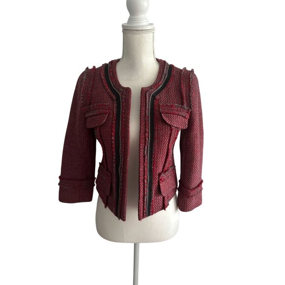 HINGE Red Gray Wool Blend Blazer Jacket Size XS (0/2) - Picture 3 of 9